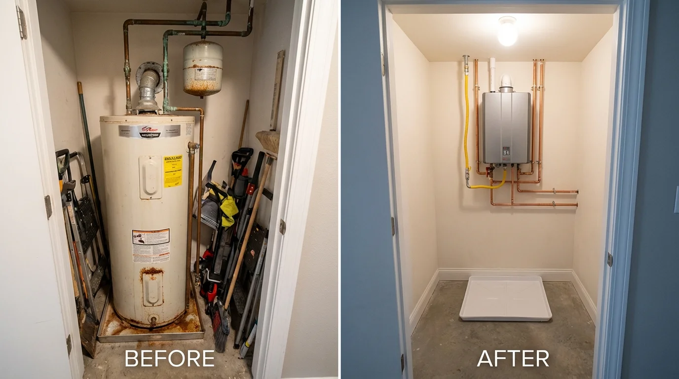Tank water heater versus wall-mounted tankless unit comparison for Lewiston, MN homeowners